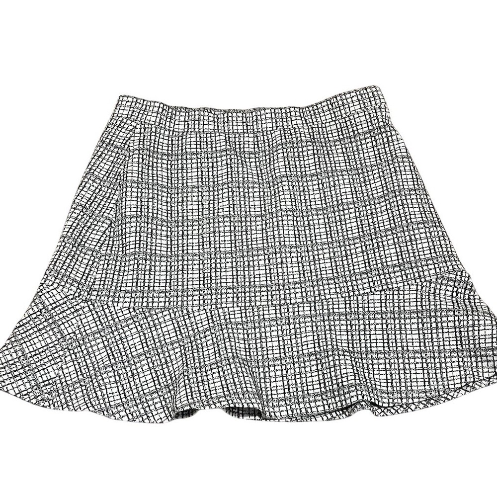 LOFT Skirt Womens Size L Black & White Herringbone Tweed A-Line Short